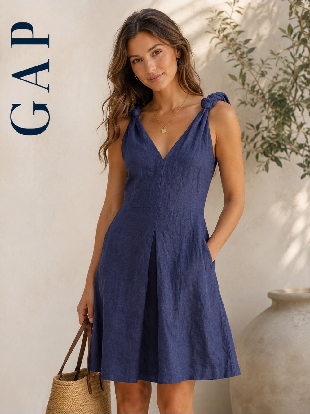 GAP Navy Knot-Shoulder V-Neck Mini Dress Preppy Women’s Size 6
